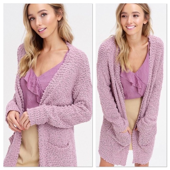 Sweaters - SALE! Mauve Popcorn Chunky Knit Sweater Cardigan